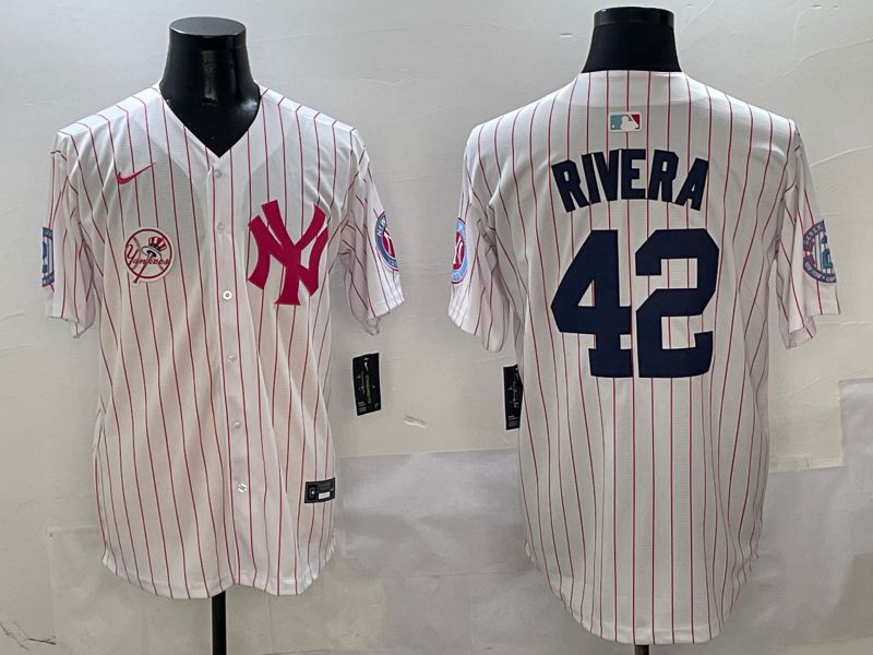 Men New York Yankees #42 Rivera White Stripe Jointly Name Nike 2025 MLB Jersey style 7->new york yankees->MLB Jersey